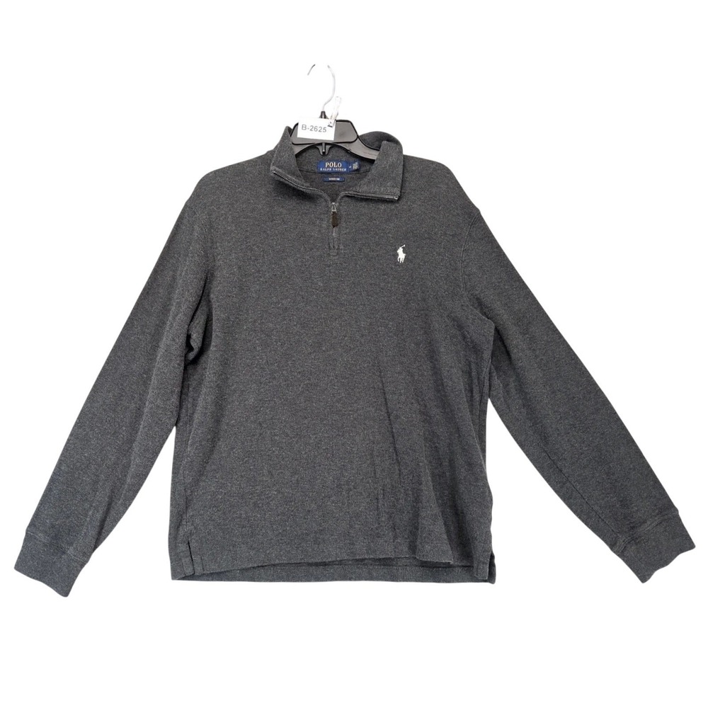 Polo Ralph Lauren Gray Estate Rib 1/4 Zip Sweater Mens M Cotton Pony Logo Preppy
